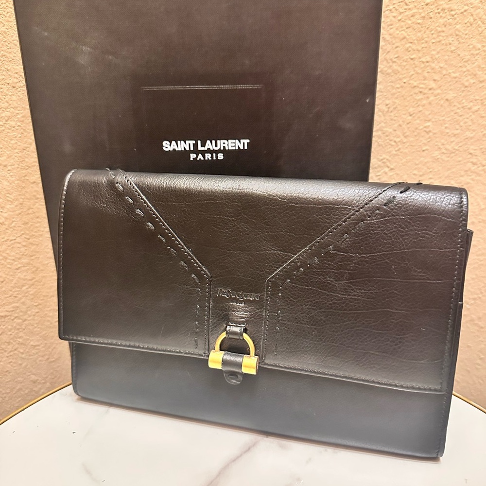 Yves Saint Laurent Black Vintage Leather Travel Case Document Organizer
